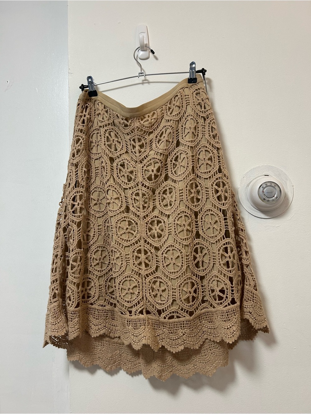 Crochet Knit Tan Midi Skirt XL